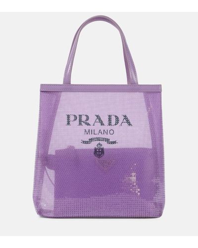 Prada Shopper Logo in rete con paillettes - Viola