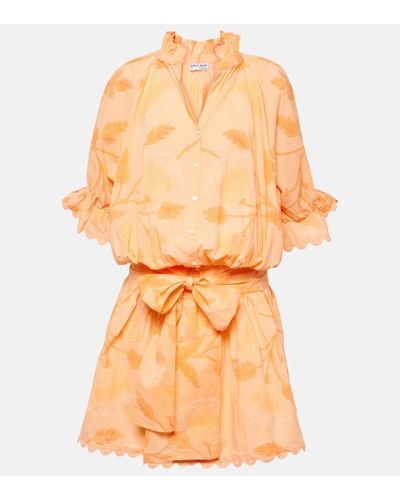 Juliet Dunn Floral Cotton Shirt Dress - Orange