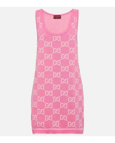 Gucci Vestido corto de algodon con GG en jacquard - Rosa
