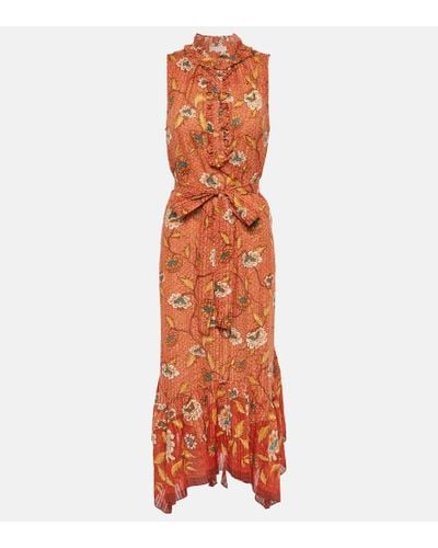Ulla Johnson Beverly Floral Cotton-blend Midi Dress - Orange