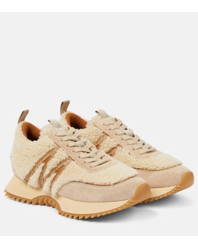 Moncler Pacey Shearling-trimmed Leather Trainers - Natural