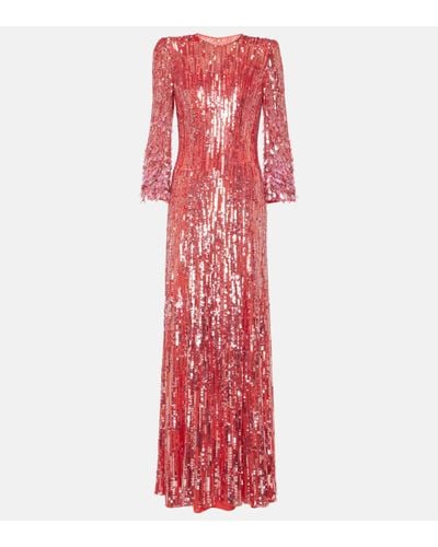 Jenny Packham Robe longue a sequins - Rouge