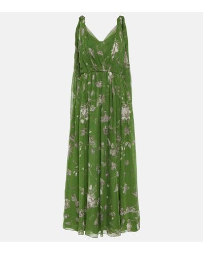 Erdem Vestido largo de seda con capa floral - Verde