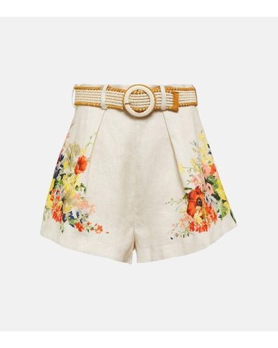 Zimmermann Shorts Alight de lino floral - Blanco