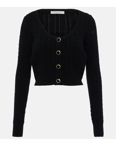 Alessandra Rich Cable-knit Wool Cardigan - Black