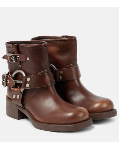 Miu Miu Studded Leather Ankle Boots - Brown