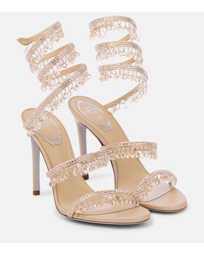 Rene Caovilla Chandelier Sandals In Beige Satin - Natural