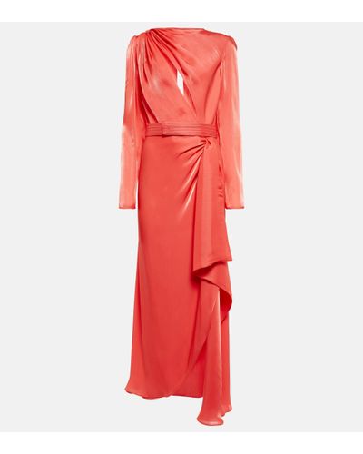 Costarellos Portia Asymmetric Georgette Midi Dress - Red