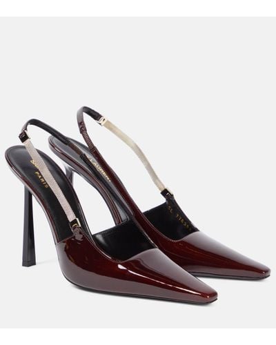 Saint Laurent Blake 110 Patent Leather Slingback Court Shoes - Brown