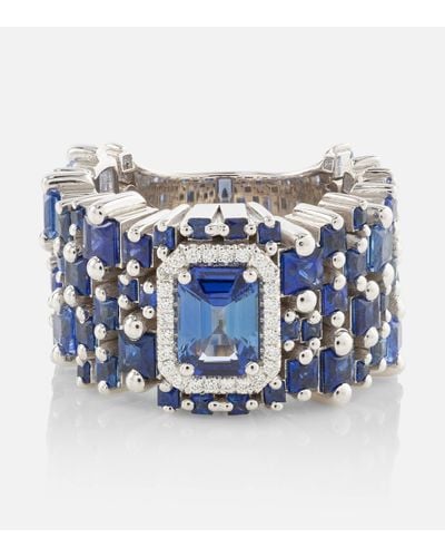 Suzanne Kalan One Of A Kind 18kt White Gold Ring With Sapphires And Diamonds - Blue