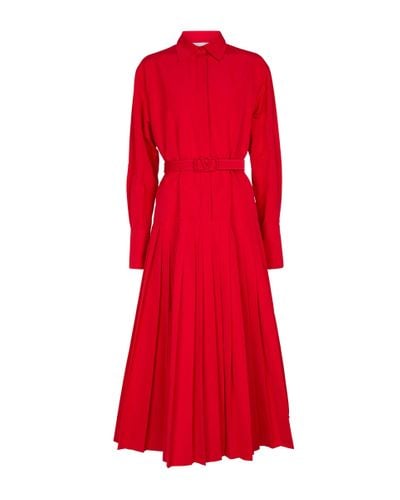 Valentino Vestido camisero midi en mezcla de algodon - Rojo