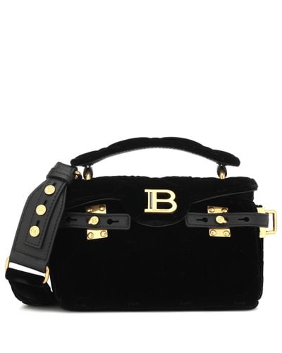 Balmain B-buzz 19 Small Velvet Shoulder Bag in Black | Lyst