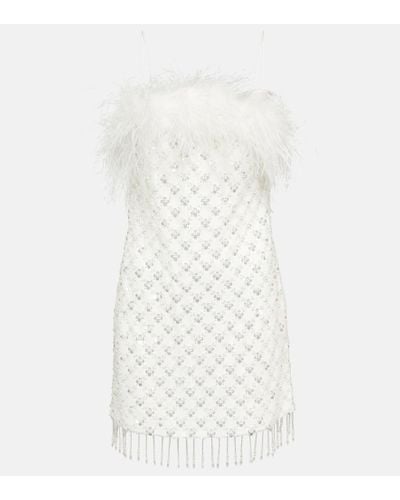 Rebecca Vallance Feather-trimmed Embellished Minidress - White