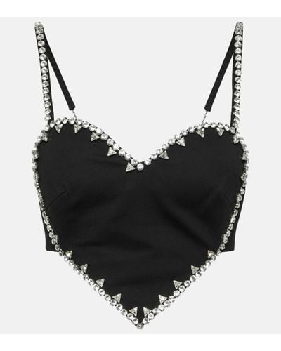 Area Heart-motif Crystal-embellished Top - Black
