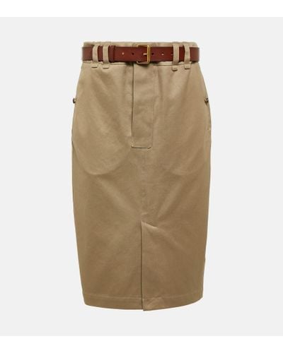 Saint Laurent Cotton Gabardine Pencil Skirt - Natural