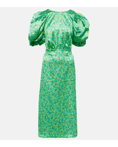 ROTATE BIRGER CHRISTENSEN Floral-print Satin Midi-dress - Green