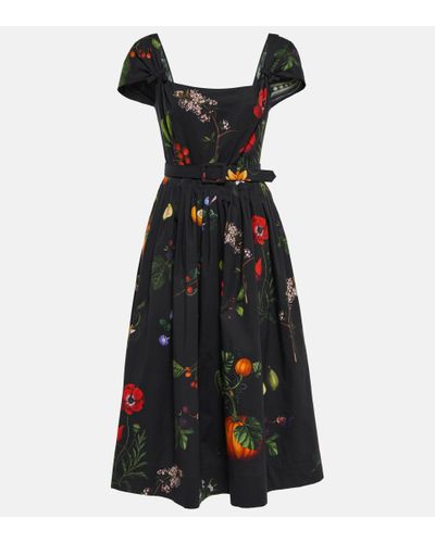 Oscar de la Renta Floral Cotton-blend Midi Dress - Black