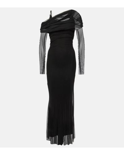 Christopher Esber Veiled Off-shoulder Silk Tulle Gown - Black