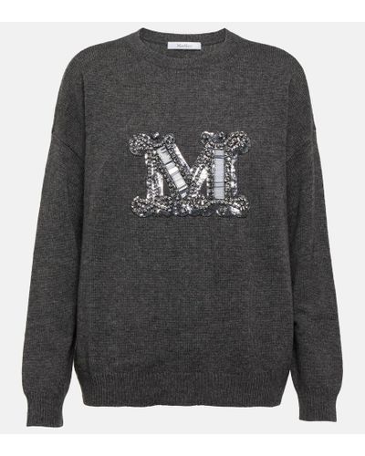 Max Mara Palato Embellished Wool And Cashmere Sweater - Gray