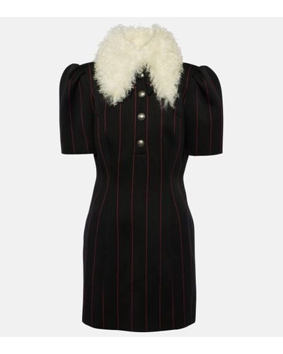 Alessandra Rich Pinstripe Collared Wool-blend Minidress - Black