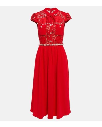 Self-Portrait Lace-trimmed Crepe Midi Dress - Red