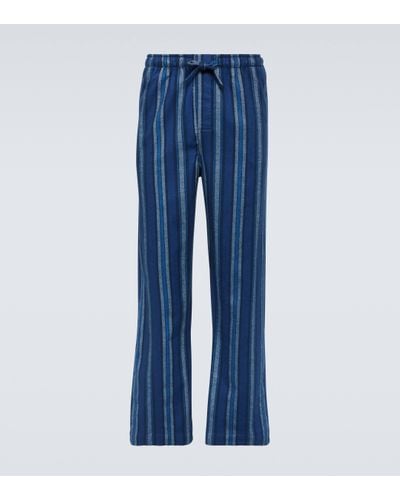 Derek Rose Kelburn Striped Cotton Pyjama Trousers - Blue