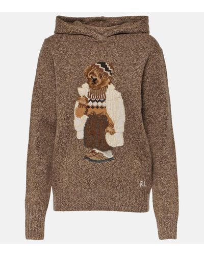 Polo Ralph Lauren Pullover Polo Bear in lana e cashmere con cappuccio - Marrone