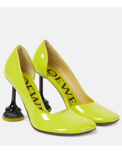 Loewe Toy Brush Patent Leather Court Shoes - Green