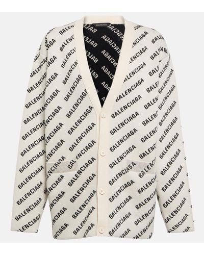 Balenciaga Cardigan en coton et laine melanges a logo - Blanc