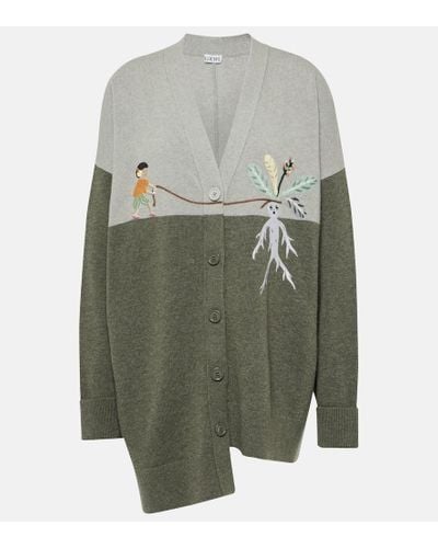 Loewe + Suna Fujita Asymmetric Embroidered Wool-blend Cardigan - Gray