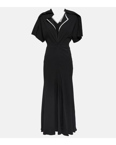Victoria Beckham Asymmetric Wool-blend Crepe Maxi Dress - Black