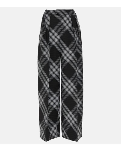Burberry Checked Wool Wide-leg Trousers - Grey