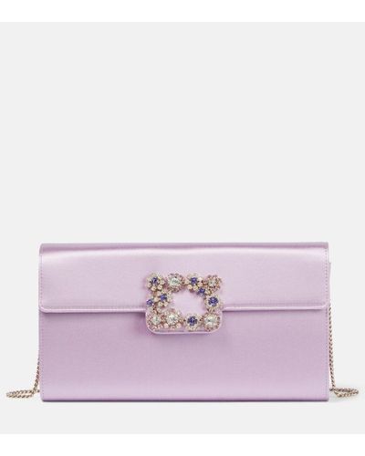 Roger Vivier Flower Strass Satin Clutch - Purple