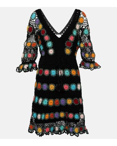 Anna Kosturova Bouquet Crochet Cotton Minidress - Black