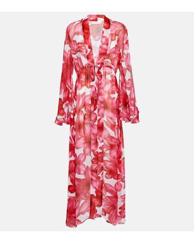 Alexandra Miro Betty Floral Chiffon Beach Dress - Red