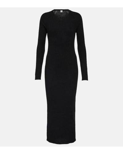 Totême Ribbed-knit Wool Maxi Dress - Black