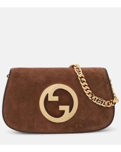 Gucci Blondie Small Suede Shoulder Bag - Brown