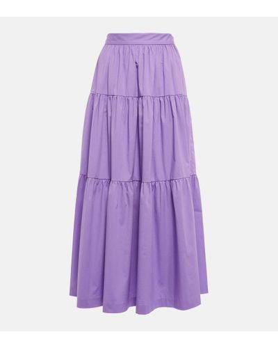 STAUD Sea Tiered Cotton Poplin Maxi Skirt - Purple