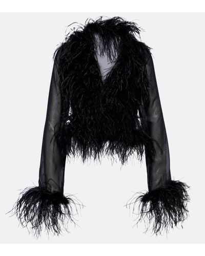 Oséree Plumage Feather-trimmed Top - Black