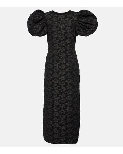 ROTATE BIRGER CHRISTENSEN 3d Jacquard Puff-sleeve Midi Dress - Black