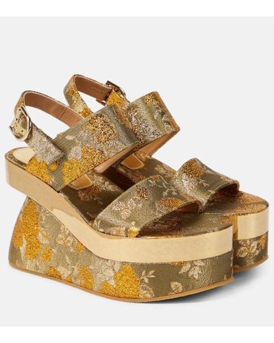 Dries Van Noten Floral Platform Sandals - Metallic