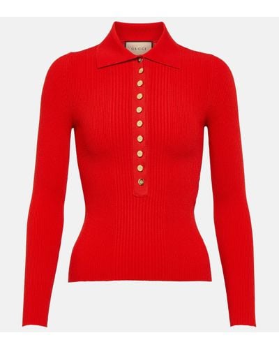 Gucci Ribbed-knit Polo Jumper - Red