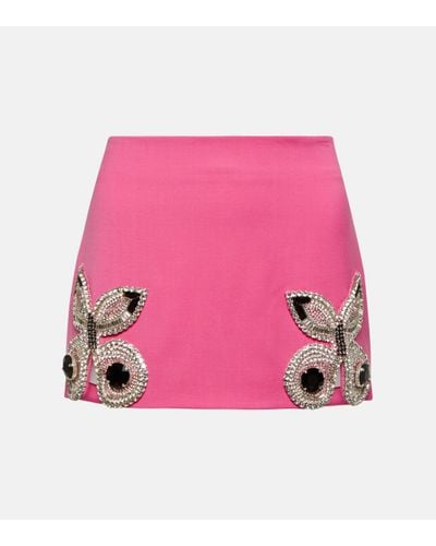 Area Crystal-embellished Wool Miniskirt - Pink