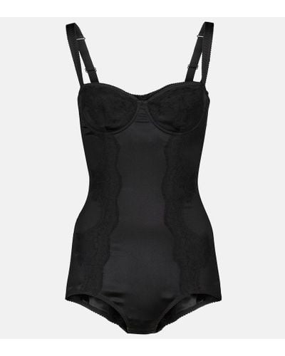 Dolce & Gabbana Silk-blend Satin And Lace Bodysuit - Black