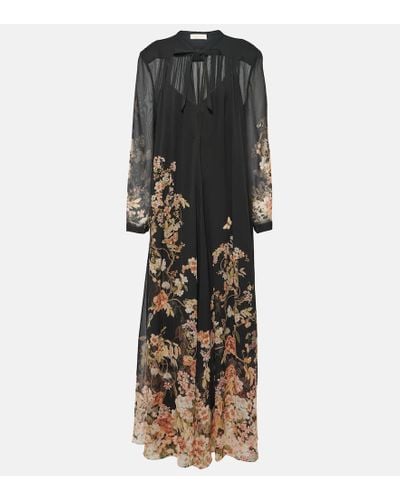 Zimmermann Natura Floral-print Crepe Sheath Maxi Dress - Black