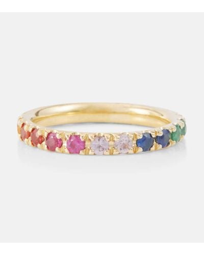 Sydney Evan Anillo Rainbow Large de oro de 14 ct con zafiros, rubies, amatistas y esmeraldas - Blanco