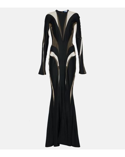 Mugler Panelled Tulle And Jersey Gown - Black