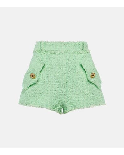 Balmain High-Rise Shorts aus Tweed - Grün
