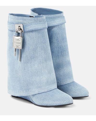 Givenchy Shark Lock Denim Ankle Boots - Blue