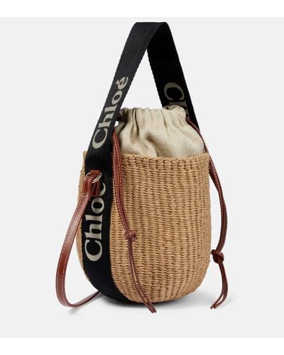 Chloé Woody Mini Leather-trimmed Bucket Bag - Black
